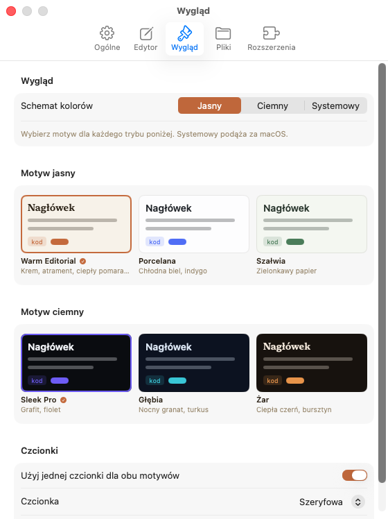 emde settings: six themes with live previews